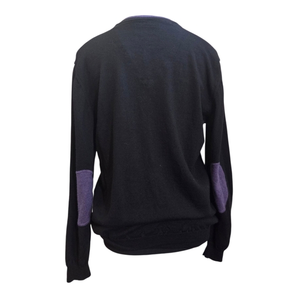 Sand 100% Merino Wool Black V-Neck Sweater With Purple Accent Size XL - Picture 3 of 6